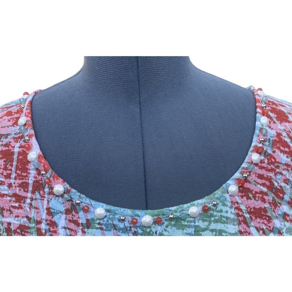 LARA LANE Petites Tie-Front Top Size PL Multicolor Scoop Neck Gemmed Burn-Out - Picture 7 of 14